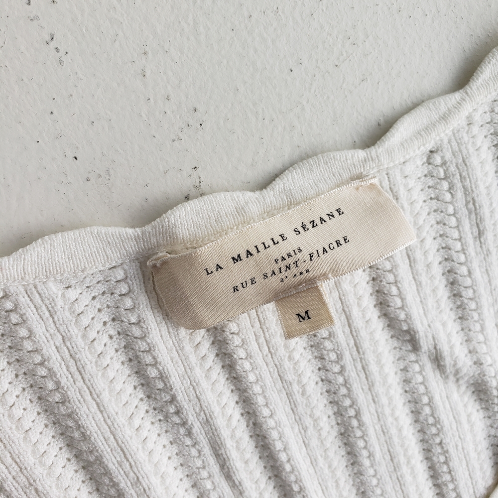 Sezane Cloe Jumper Medium Women's White Ribbed V Neck Top Blouse Shirt #20 - Picture 7 of 13